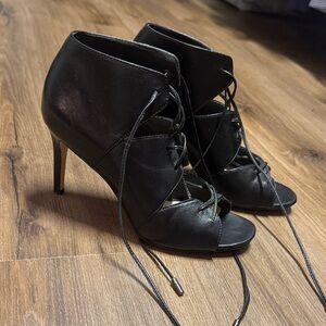 Via Spiga Black Lace-Up Peep Toe Heels